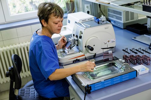 Anke Potius an der Blut-Zentrigue im Institut für Pathologie am Krankenhaus Martha-Maria Halle-Dölau