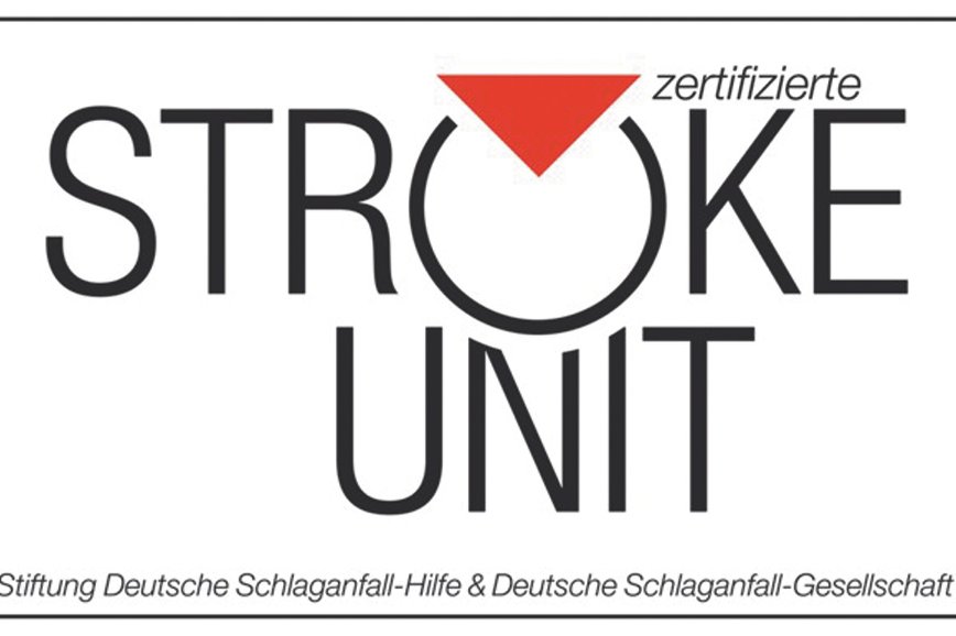 Logo der zertifizierten Stroke Unit mit rotem Dreieck.
