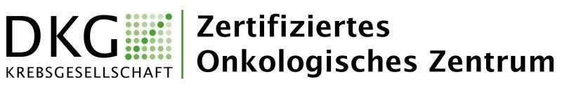 DKG-Logo, zertifiziertes Onkologisches Zentrum, grünes Punktmuster.