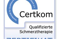 Zertifikat für qualifizierte Schmerztherapie, blaues und weißes Design.