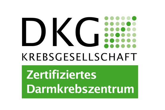 Logo der Deutschen Krebsgesellschaft, zertifiziertes Darmkrebszentrum.
