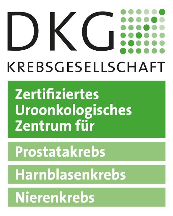 Logo der DKG, zertifiziertes Uroonkologisches Zentrum für Prostata-, Harnblasen-, Nierenkrebs.