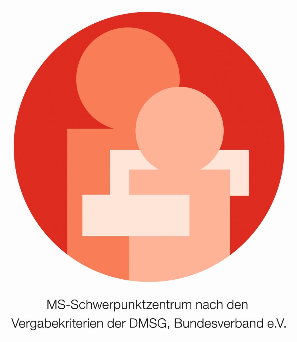 Logo des MS-Schwerpunktzentrums mit rotem Kreis und stilisierten Figuren.