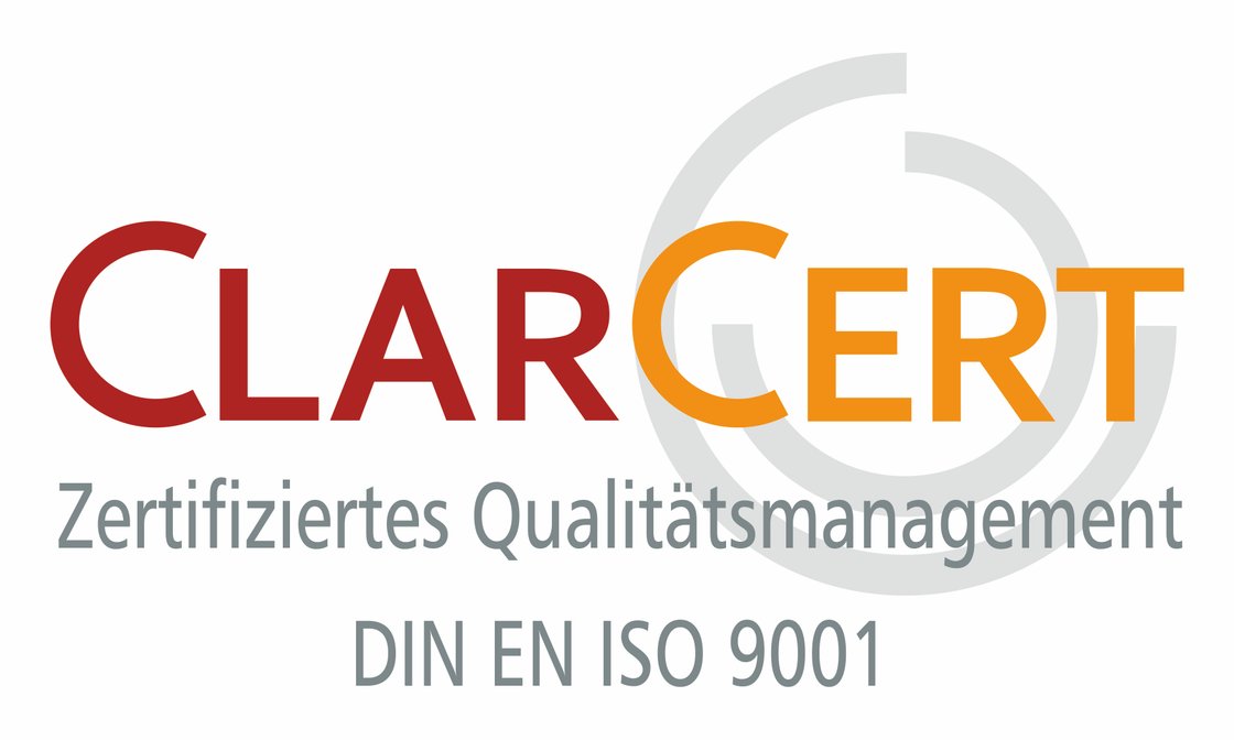 CLARCert Logo für zertifiziertes Qualitätsmanagement nach DIN EN ISO 9001.